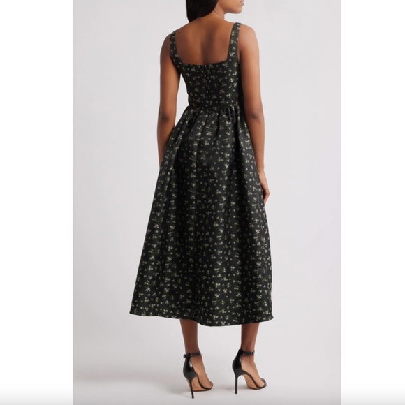 NEW LULUS Black CELINE Floral CORSET Square Neck COCKTAIL Midi DRESS S - Picture 16 of 16